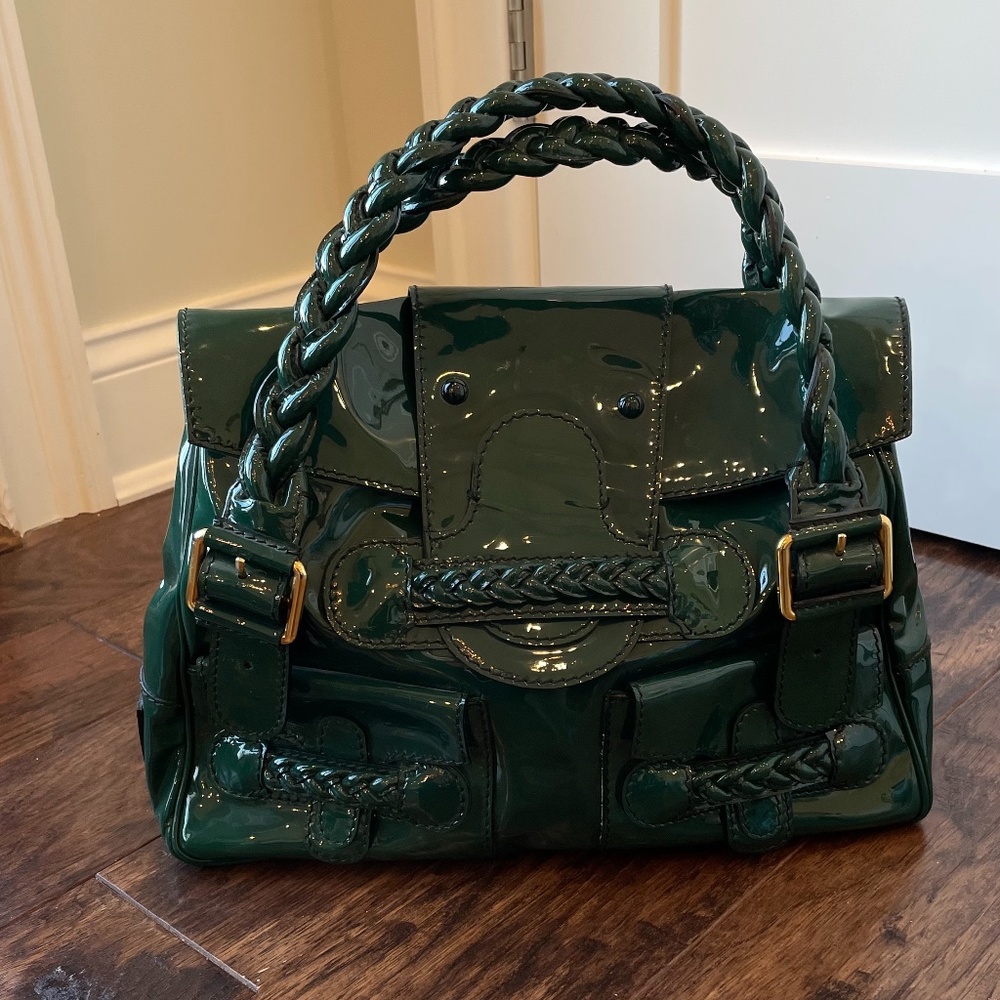 Valentino Emerald Green Patent Leather Histoire Bag